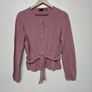 Love Moschino Womens Wool Blend Braided Belt Button Down Cardigan‎ Sweater Italy